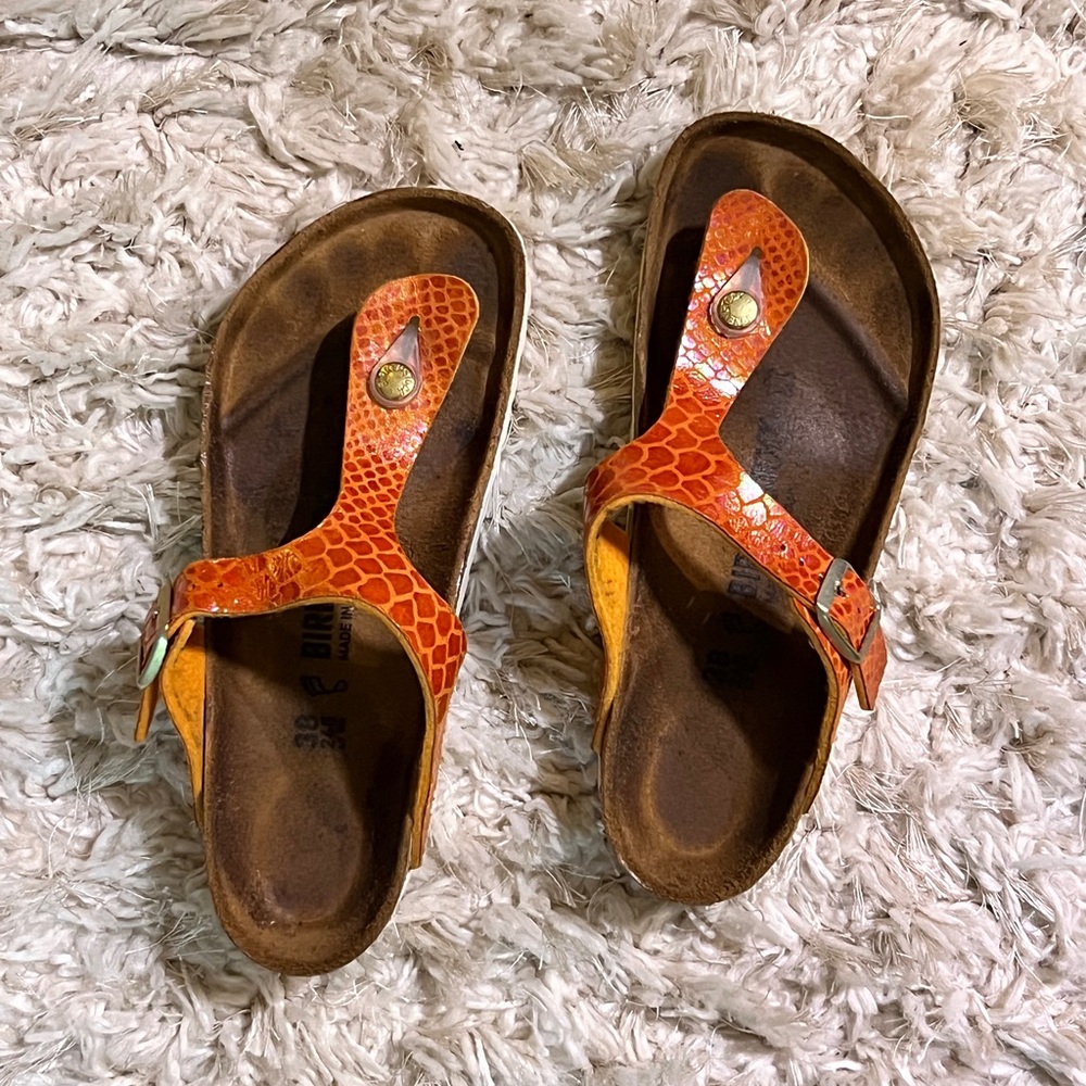 Birkenstock Gizeh Sandal Size 38 Orange with white sole